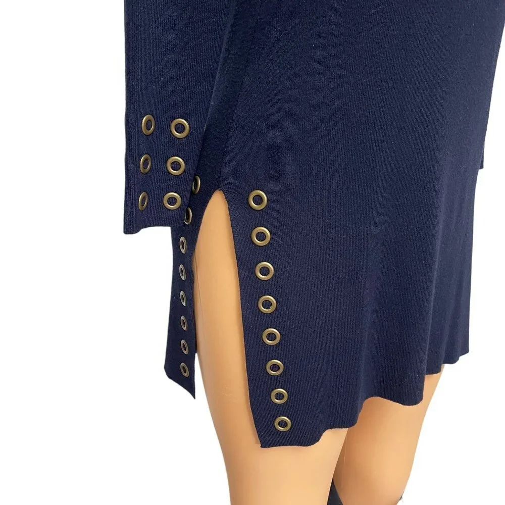 Joseph A Women Pullover Sweater Navy Blue Boat Neck Bronze Tone Eyelets NWOT - Picture 6 of 10